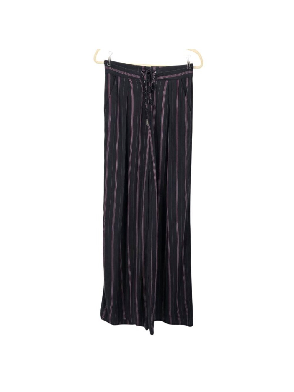 NEW Paige Womens 2 Pants Capucine Pant Wide Leg Wall Street Stripe Black Maroon